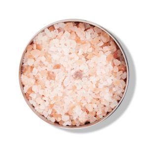 rose and white mauli bath salts in silver container